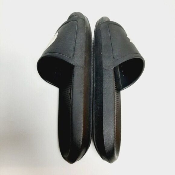 LACOSTE Croco Slide Sandals Lage Logo Black B&W Sz 6 - Picture 7 of 11